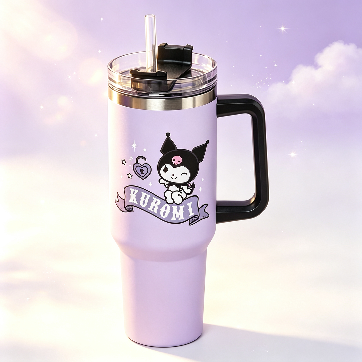Cartoon Character Insulated Travel Tumbler with Handle &amp; Straw