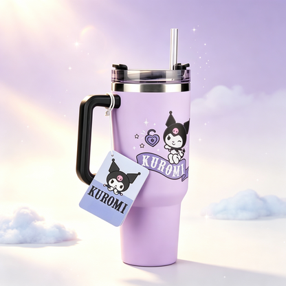 Cartoon Character Insulated Travel Tumbler with Handle &amp; Straw