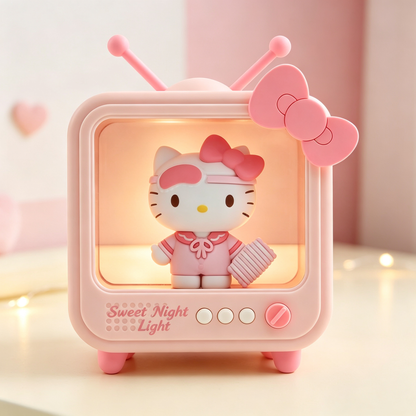 Vintage TV Cartoon Figurine LED Night Light Desktop Ornament