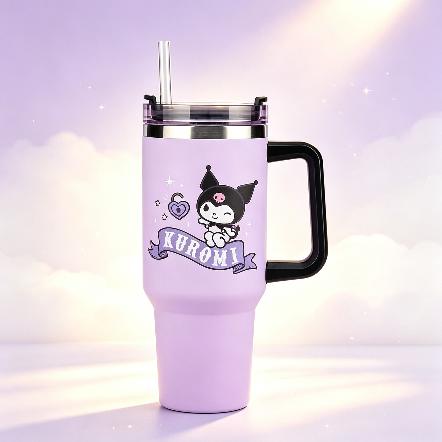 Cartoon Character Insulated Travel Tumbler with Handle &amp; Straw
