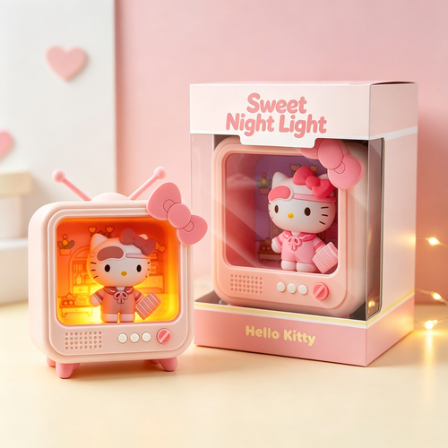 Vintage TV Cartoon Figurine LED Night Light Desktop Ornament