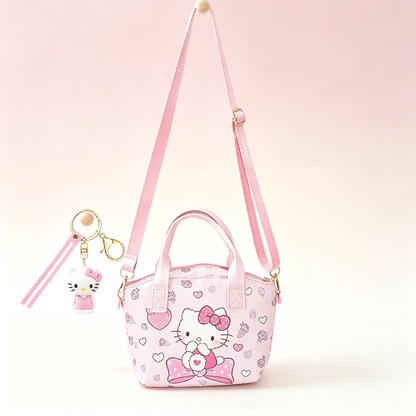 Cute Girls Crossbody Tote Bag with Cartoon Doll Keychain, Kids Adjustable Shoulder Handbag