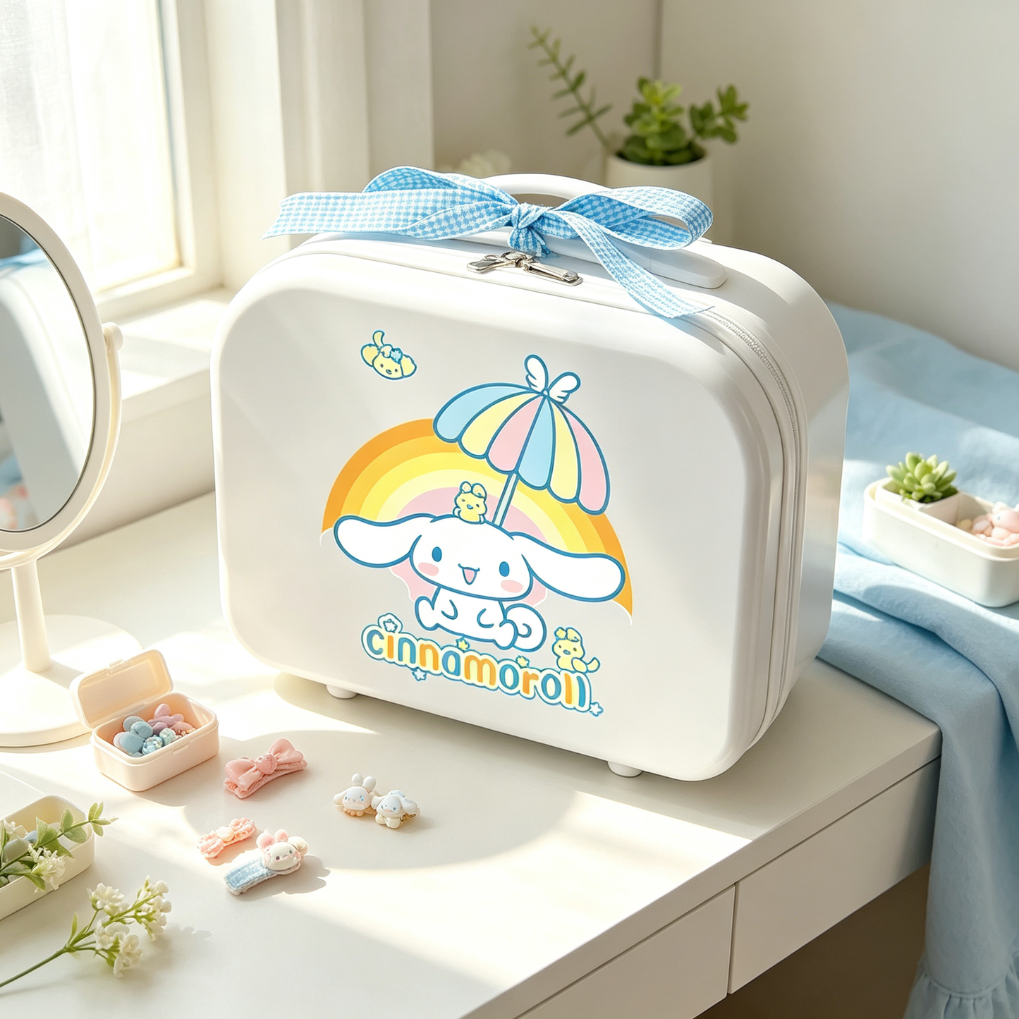 White Rainbow Puppy Mini Suitcase - 14 Inch